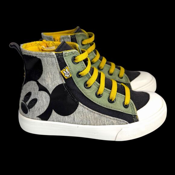 Disney Hi Top Sneakers Oh Boy Mickey Mouse Kids Size 11 Gray Green Yellow - Picture 1 of 8